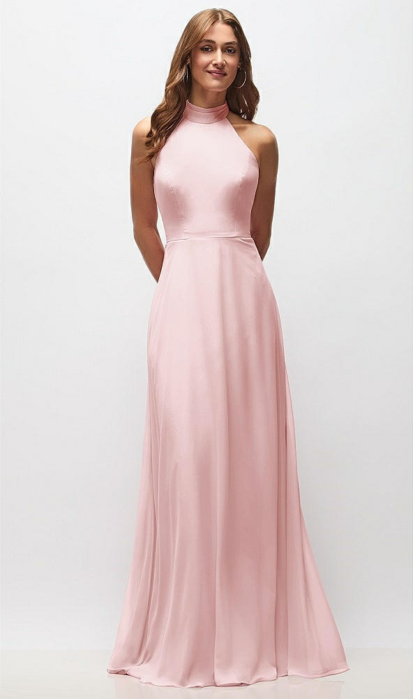 Front View - Ballet Pink High Neck Halter Backless Maxi Dress