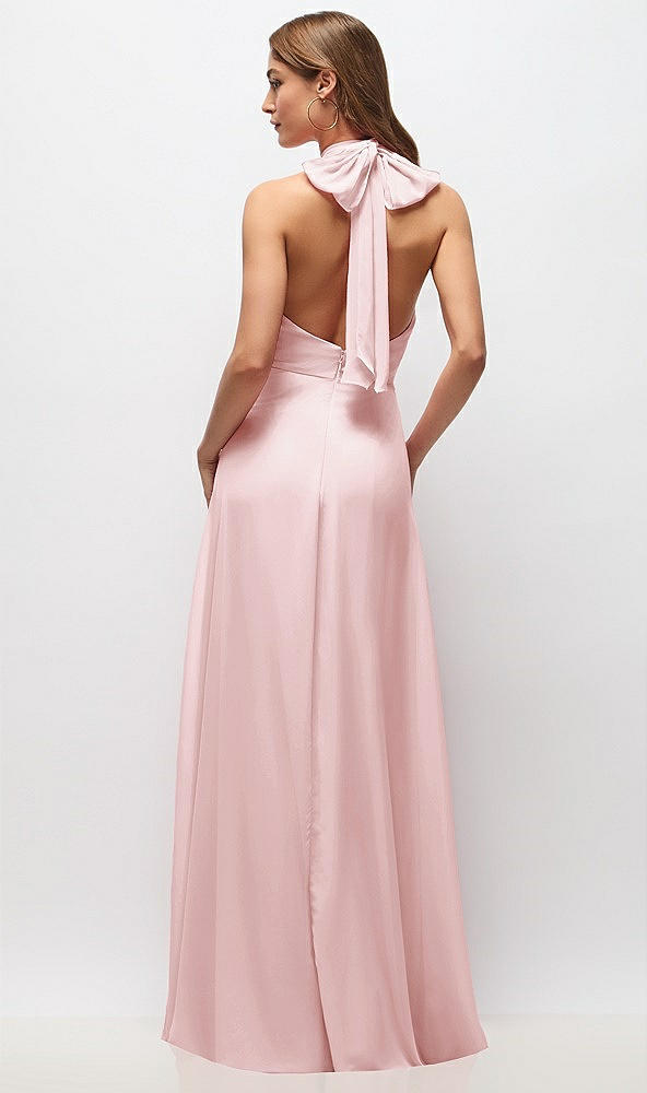 Back View - Ballet Pink High Neck Halter Backless Maxi Dress