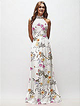 Front View Thumbnail - Butterfly Botanica Ivory High Neck Halter Backless Maxi Dress