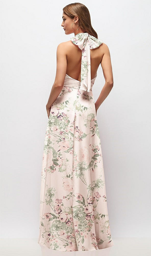 Back View - Blush Garden High Neck Halter Backless Maxi Dress