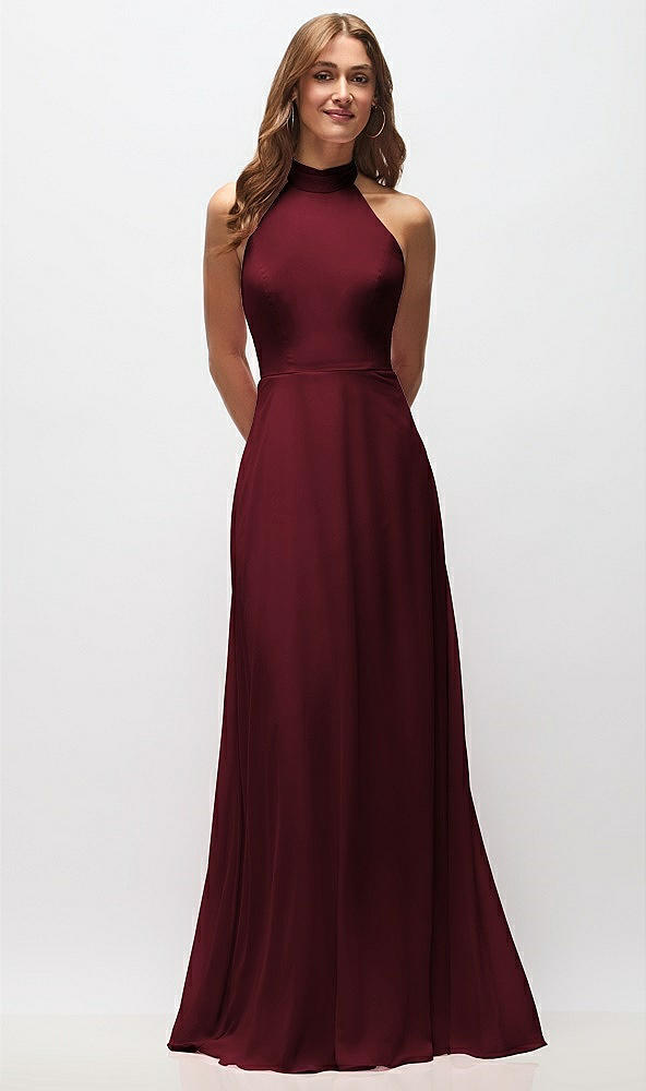 Front View - Cabernet High Neck Halter Backless Maxi Dress