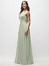 Side View Thumbnail - Celadon High Neck Halter Backless Maxi Dress