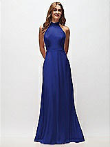 Front View Thumbnail - Cobalt Blue High Neck Halter Backless Maxi Dress