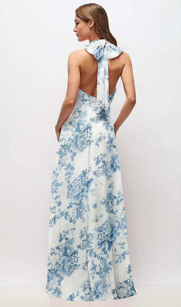 Back View - Cottage Rose Dusk Blue High Neck Halter Backless Maxi Dress