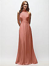 Front View Thumbnail - Desert Rose High Neck Halter Backless Maxi Dress