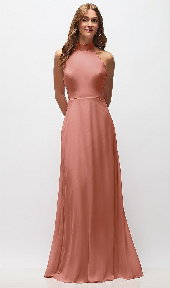Front View - Desert Rose High Neck Halter Backless Maxi Dress