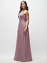 Side View Thumbnail - Dusty Rose High Neck Halter Backless Maxi Dress