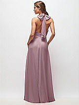 Rear View Thumbnail - Dusty Rose High Neck Halter Backless Maxi Dress