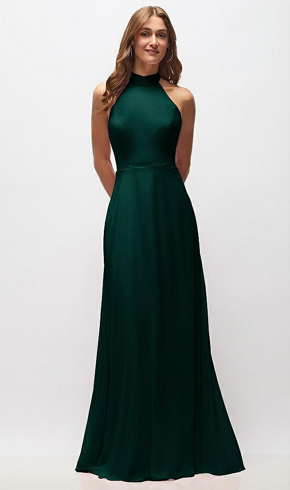 Front View - Evergreen High Neck Halter Backless Maxi Dress
