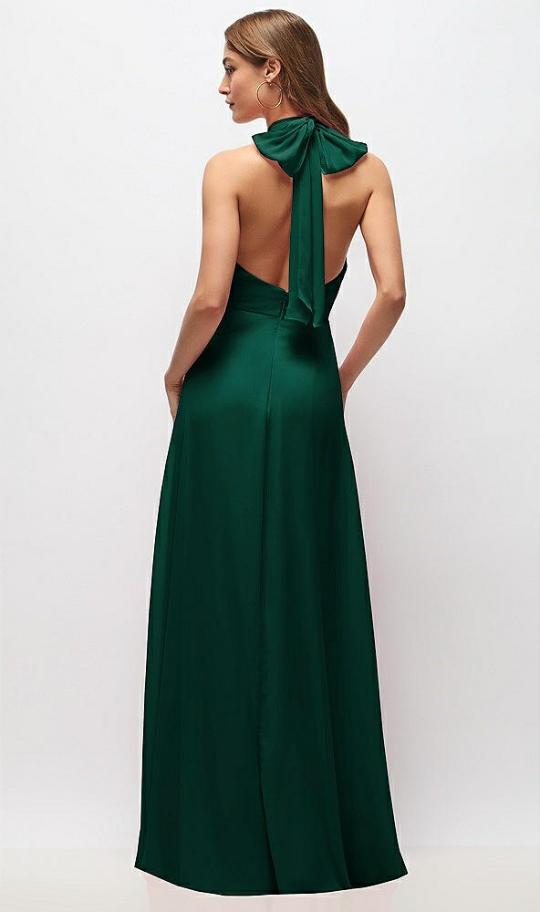 Back View - Hunter Green High Neck Halter Backless Maxi Dress