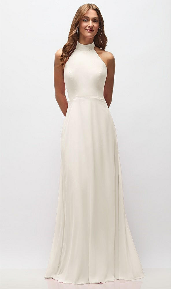 Front View - Ivory High Neck Halter Backless Maxi Dress