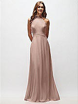 Front View Thumbnail - Neu Nude High Neck Halter Backless Maxi Dress