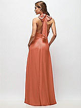 Rear View Thumbnail - Terracotta Copper High Neck Halter Backless Maxi Dress
