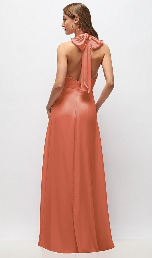 Back View - Terracotta Copper High Neck Halter Backless Maxi Dress