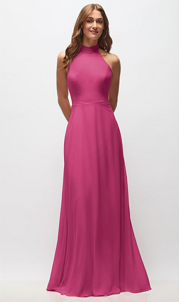 Front View - Tea Rose High Neck Halter Backless Maxi Dress