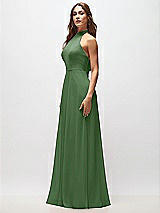 Side View Thumbnail - Vineyard Green High Neck Halter Backless Maxi Dress