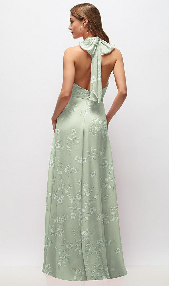 Back View - Vintage Primrose Sage High Neck Halter Backless Maxi Dress