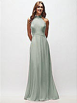 Front View Thumbnail - Willow Green High Neck Halter Backless Maxi Dress