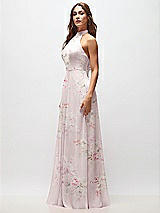Side View Thumbnail - Watercolor Print High Neck Halter Backless Maxi Dress