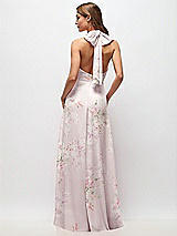 Rear View Thumbnail - Watercolor Print High Neck Halter Backless Maxi Dress