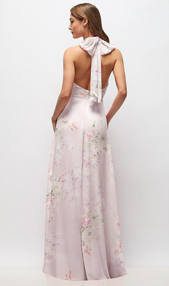 Back View - Watercolor Print High Neck Halter Backless Maxi Dress