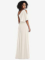 Rear View Thumbnail - Ivory One-Shoulder Bell Sleeve Chiffon Maxi Dress