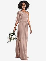Alt View 1 Thumbnail - Neu Nude One-Shoulder Bell Sleeve Chiffon Maxi Dress