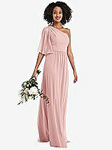 Alt View 1 Thumbnail - Rose One-Shoulder Bell Sleeve Chiffon Maxi Dress