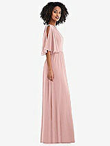 Side View Thumbnail - Rose One-Shoulder Bell Sleeve Chiffon Maxi Dress