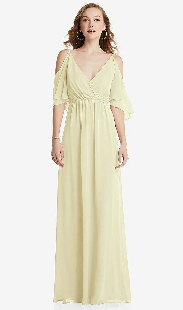 Front View - Butter Yellow Convertible Cold-Shoulder Draped Wrap Maxi Dress