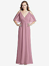 Alt View 1 Thumbnail - Dusty Pink Convertible Cold-Shoulder Draped Wrap Maxi Dress