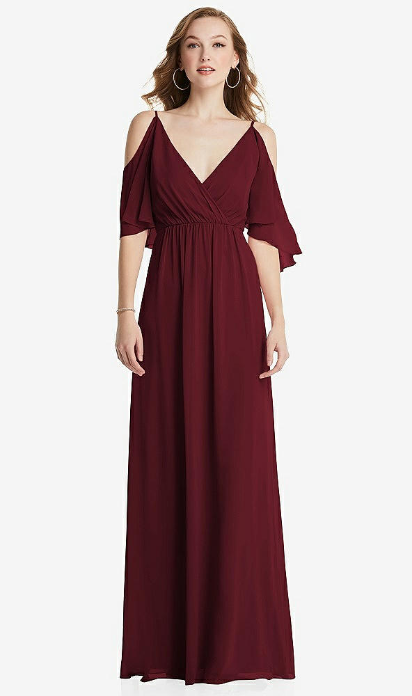 Front View - Cabernet Convertible Cold-Shoulder Draped Wrap Maxi Dress