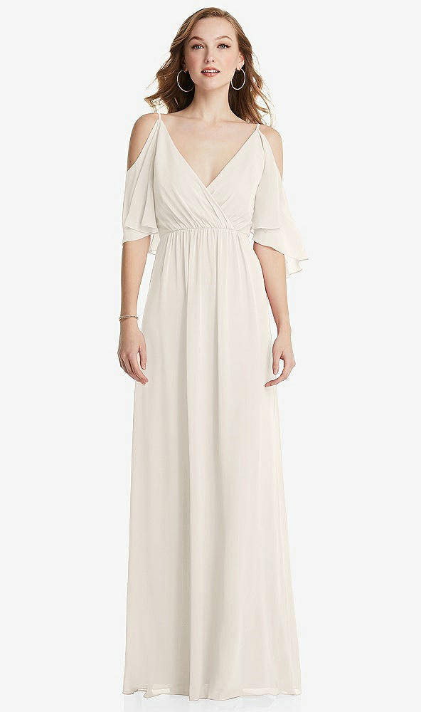 Front View - Ivory Convertible Cold-Shoulder Draped Wrap Maxi Dress