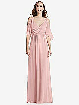 Front View Thumbnail - Rose Convertible Cold-Shoulder Draped Wrap Maxi Dress