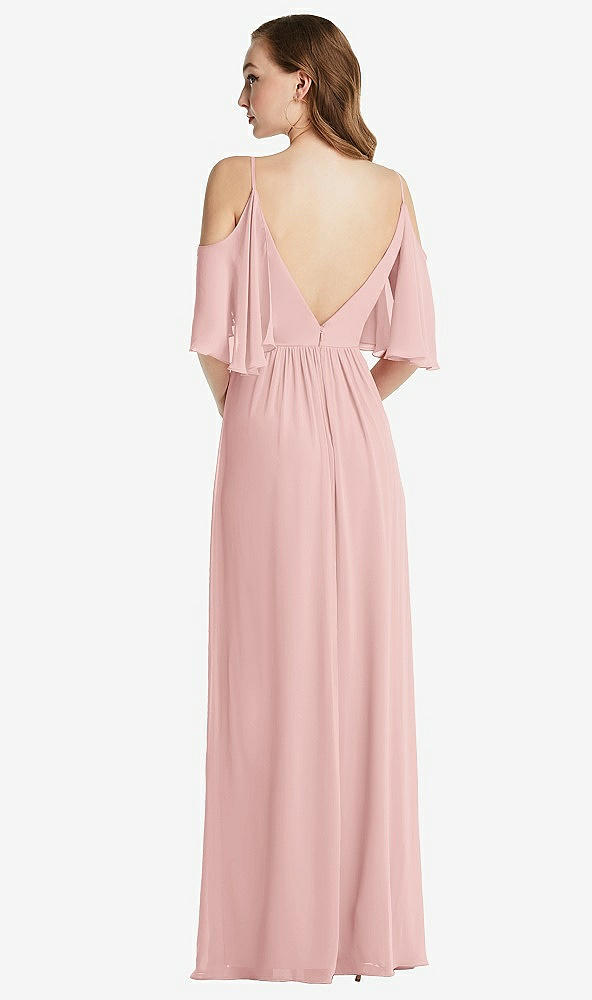Back View - Rose Convertible Cold-Shoulder Draped Wrap Maxi Dress