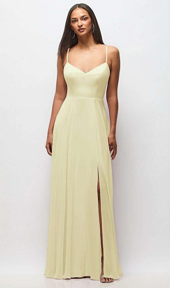 Front View - Butter Yellow Tie-Back Cutout Maxi Dress with Front Slit