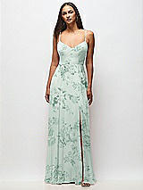 Front View Thumbnail - Mint Green Floral Tie-Back Cutout Maxi Dress with Front Slit
