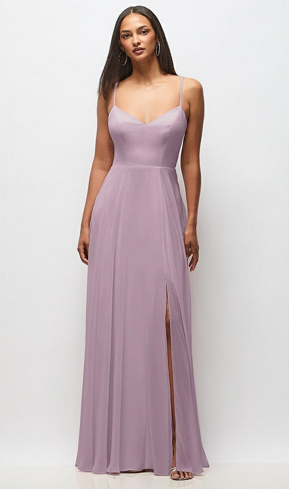 Front View - Suede Rose Tie-Back Cutout Maxi Dress with Front Slit