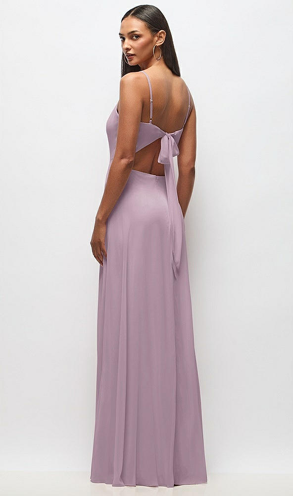 Back View - Suede Rose Tie-Back Cutout Maxi Dress with Front Slit
