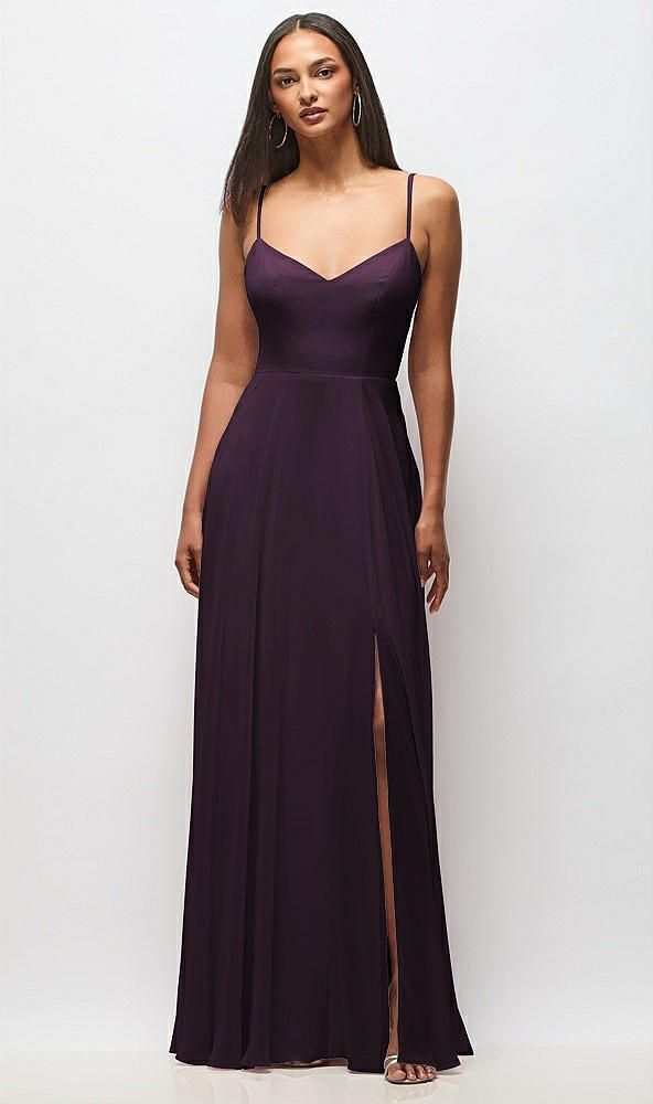 Front View - Aubergine Tie-Back Cutout Maxi Dress with Front Slit