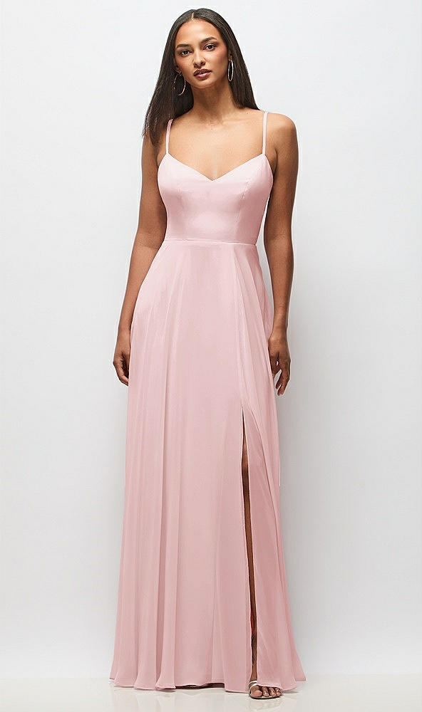 Front View - Ballet Pink Tie-Back Cutout Maxi Dress with Front Slit