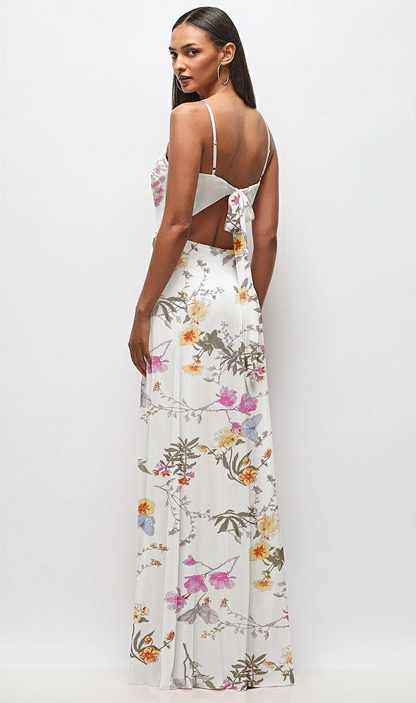 Back View - Butterfly Botanica Ivory Tie-Back Cutout Maxi Dress with Front Slit