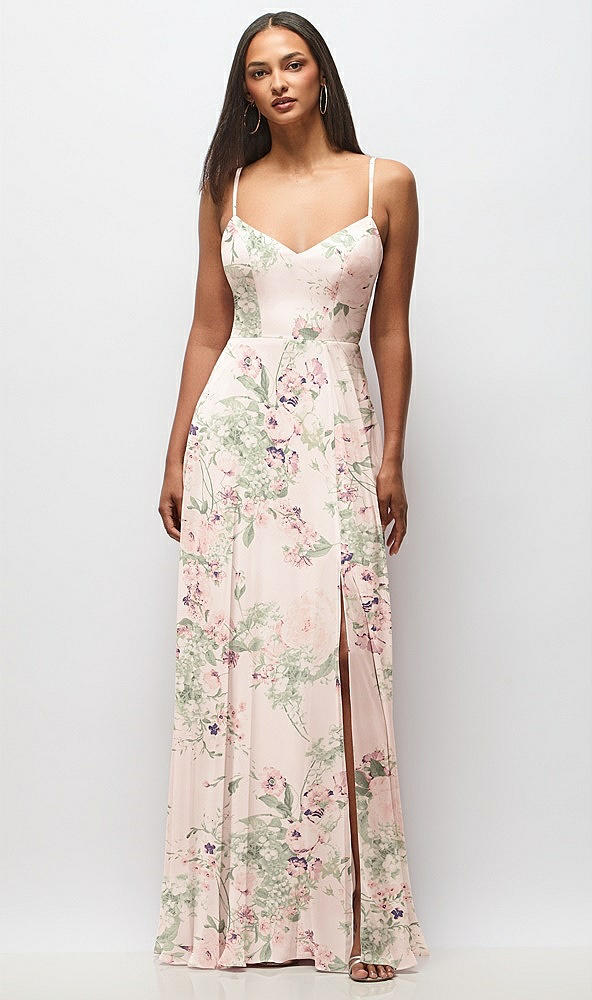 Front View - Blush Garden Tie-Back Cutout Maxi Dress with Front Slit