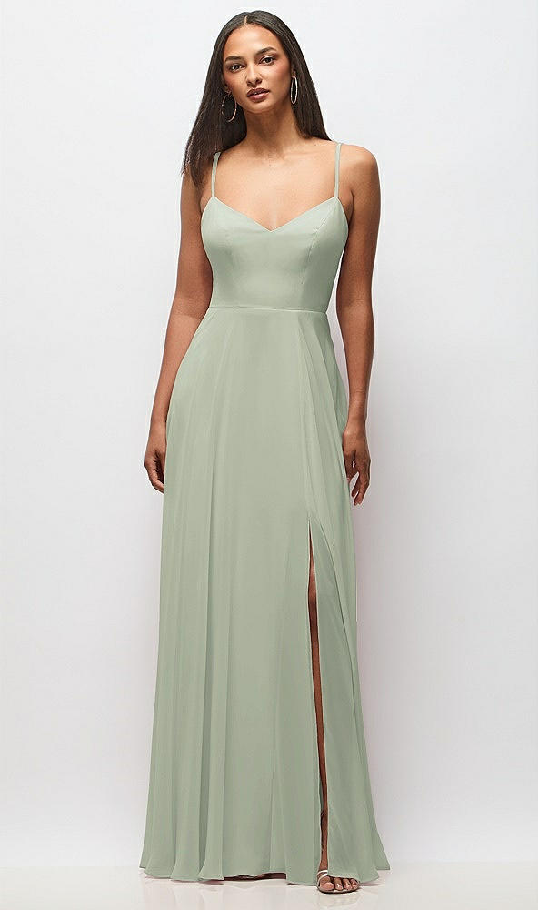 Front View - Celadon Tie-Back Cutout Maxi Dress with Front Slit