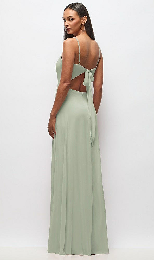 Back View - Celadon Tie-Back Cutout Maxi Dress with Front Slit