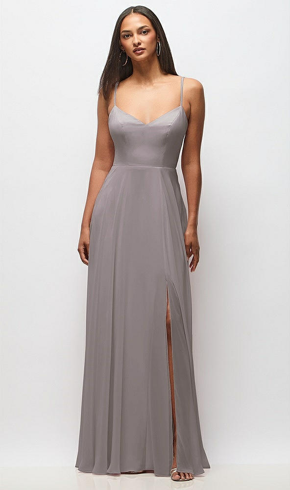 Front View - Cashmere Gray Tie-Back Cutout Maxi Dress with Front Slit