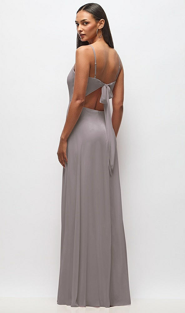 Back View - Cashmere Gray Tie-Back Cutout Maxi Dress with Front Slit