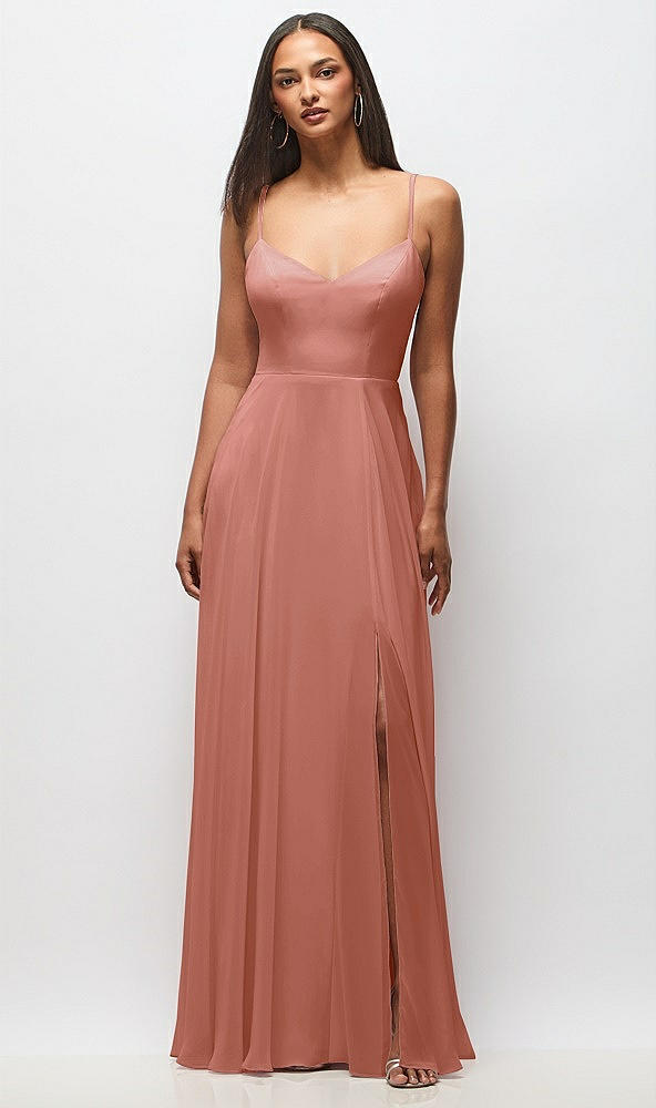 Front View - Desert Rose Tie-Back Cutout Maxi Dress with Front Slit
