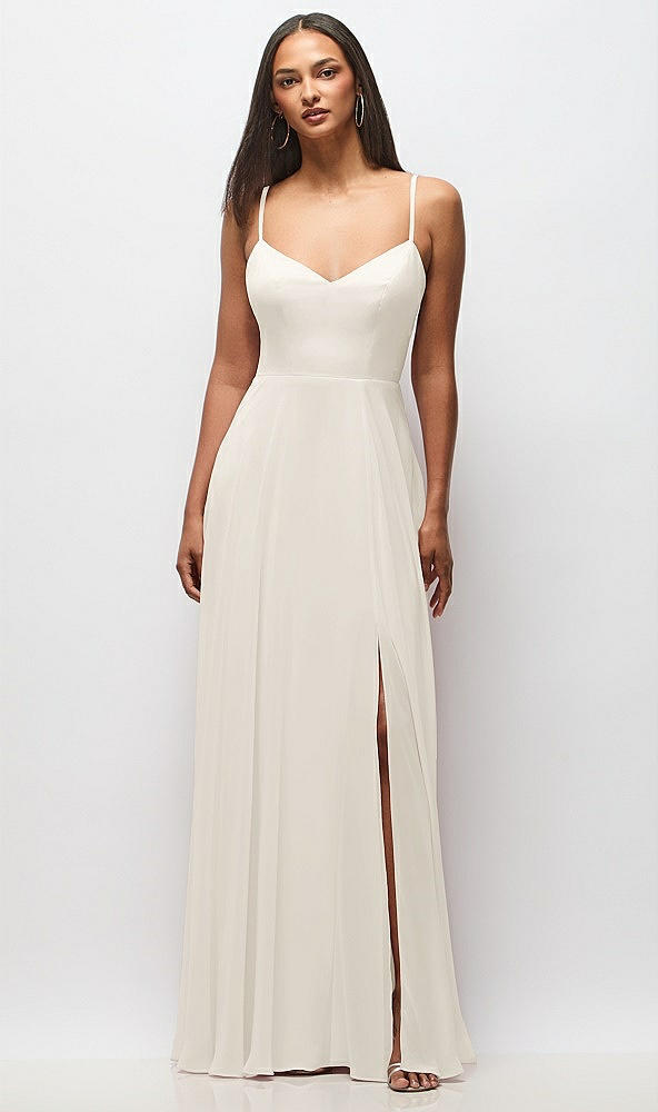 Front View - Ivory Tie-Back Cutout Maxi Dress with Front Slit