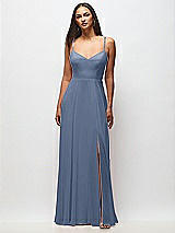 Front View Thumbnail - Larkspur Blue Tie-Back Cutout Maxi Dress with Front Slit